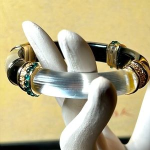 Alexis Bittar Clear Lucite Black & Gold Hinge Bracelet